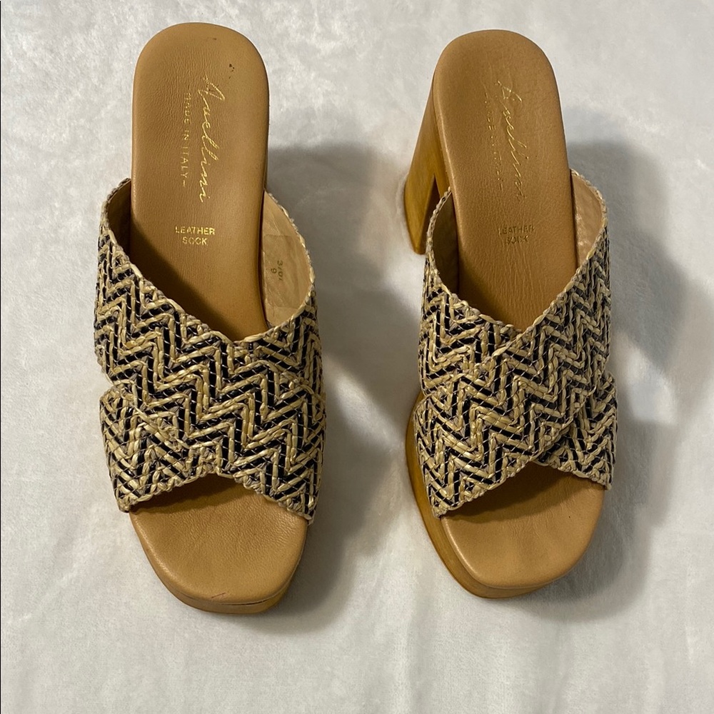 Stylish Woven Tan and Black Heels